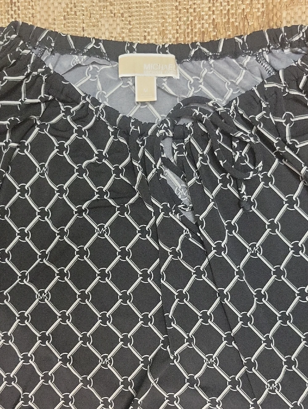 Michael Kors Black Geometric Tie-Neck Blouse